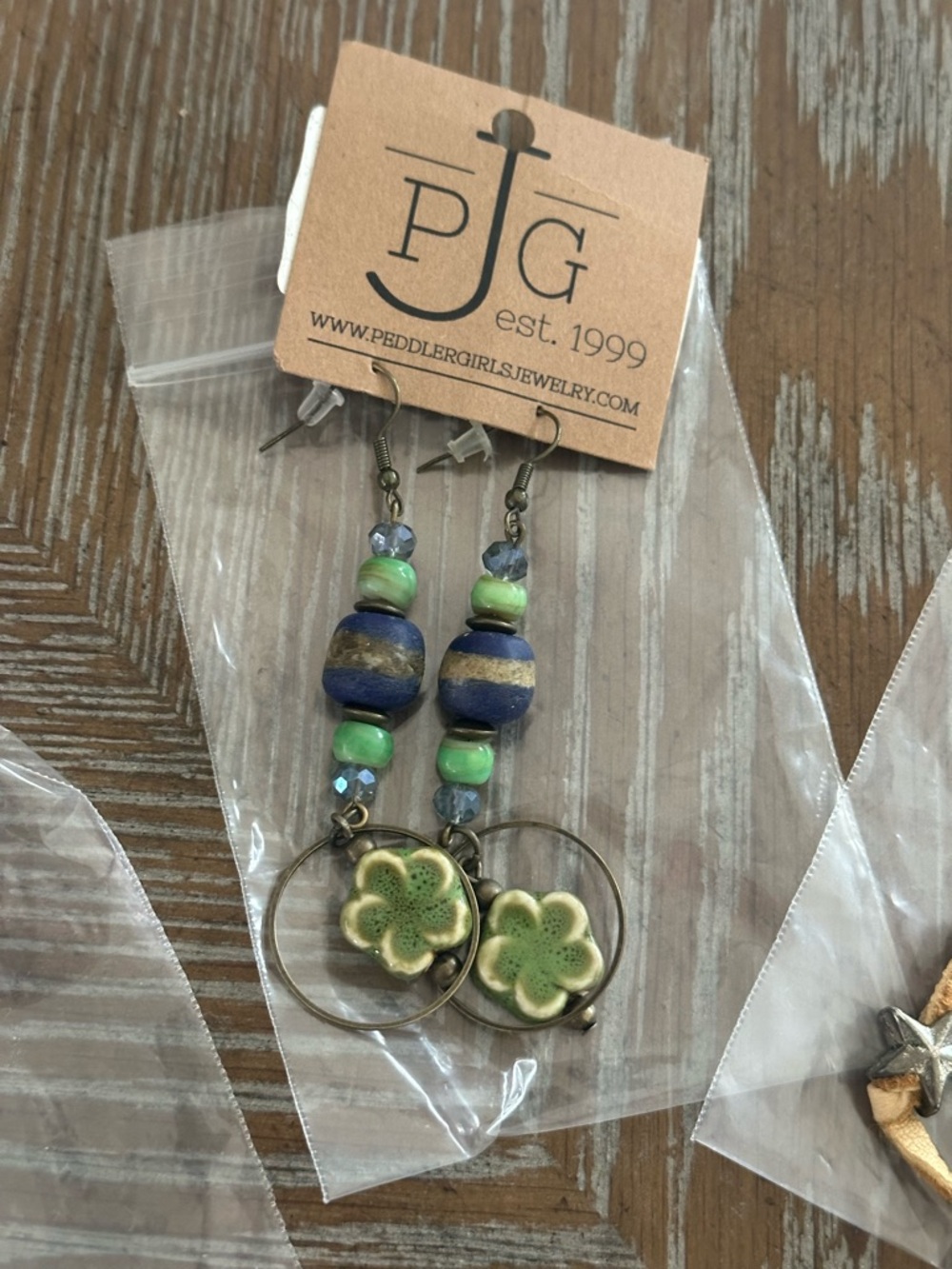 Green & Blue Floral Hoop Drop Earrings